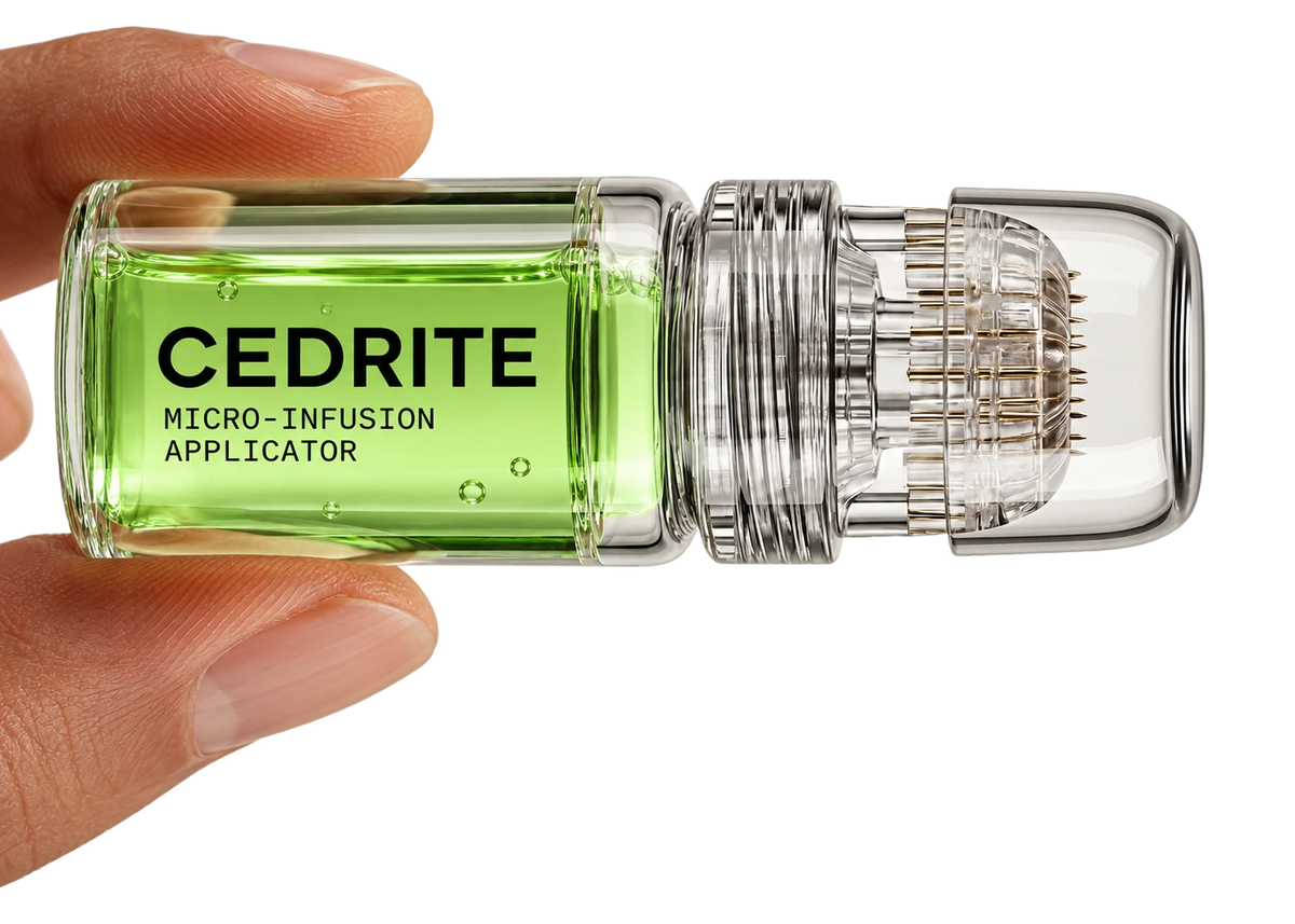 Cedrite Micro-Infusion Applicator held between two fingers